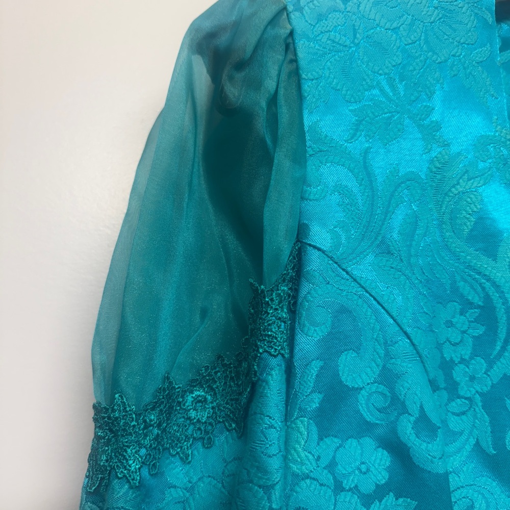Vintage Lori Weidner Petites Vintage Teal Jacquard ButtonUp Blazer Jacket SIZE10 - Picture 3 of 6